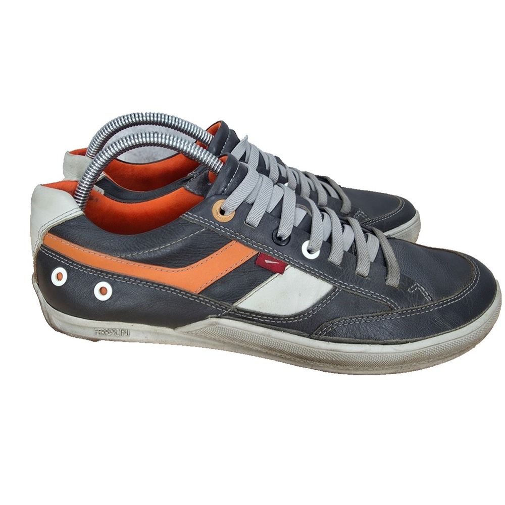 Ferracini Sneakers Mens 8 Gray Leather Low Top Casual Shoes Brazil Made 1450E
